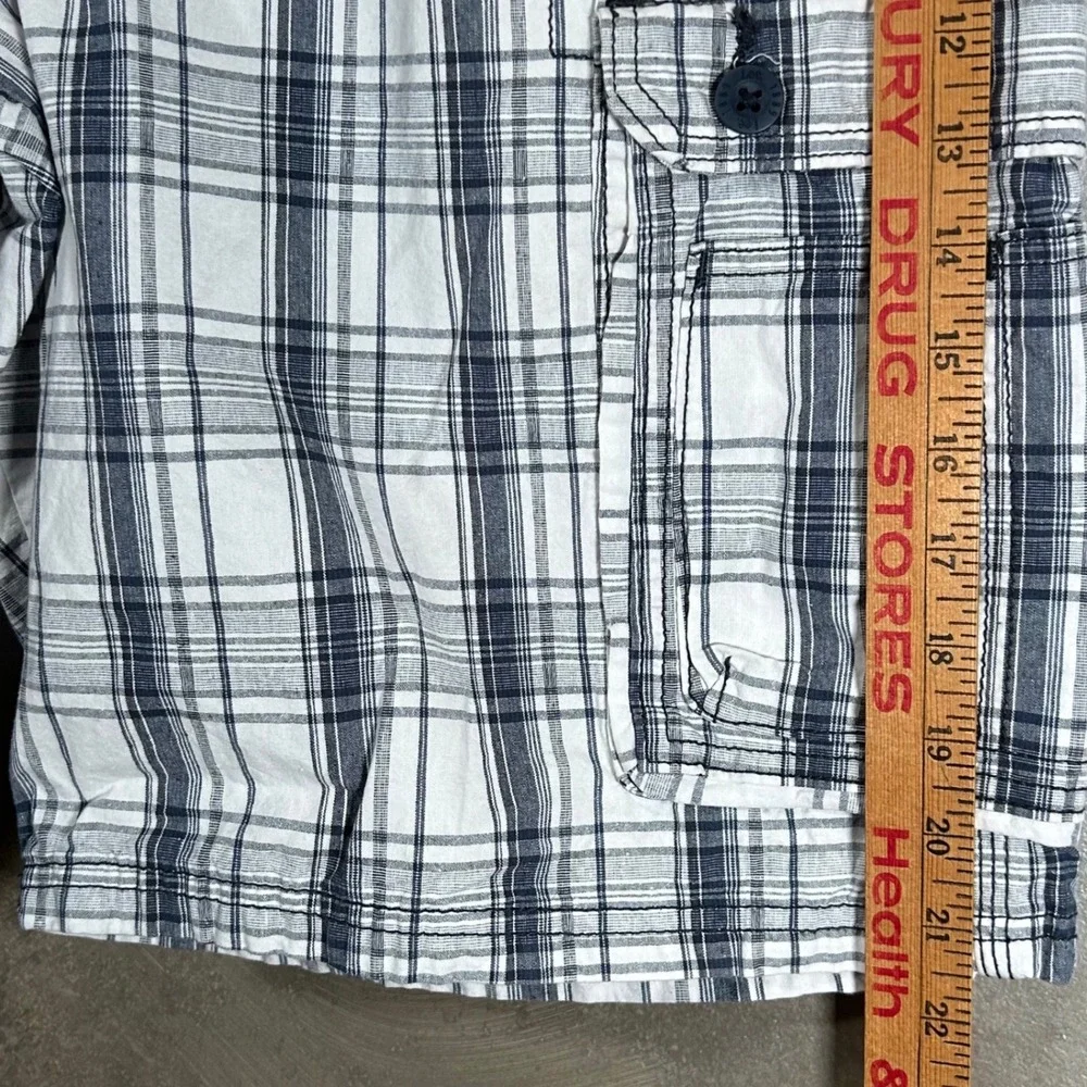 Lee Mens Plaid Cargo Shorts White Blue Cotton Relaxed Fit Size 38